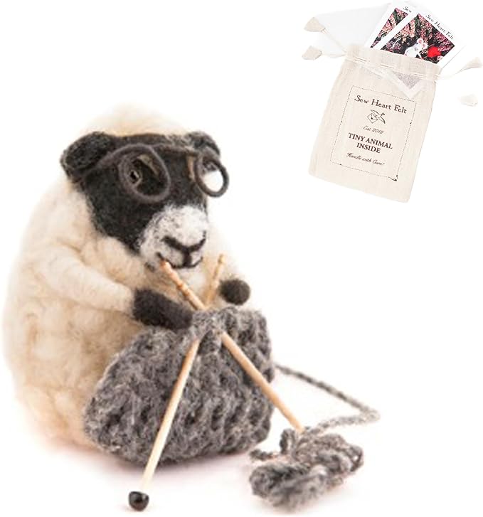 | Hand-Felted Knitting Nora Sheep | Organic Wool Home Decor | Fair Trade Plush Animal Ornament | Gift for Any Occasion | Perfect for New Spaces & Home Accessories