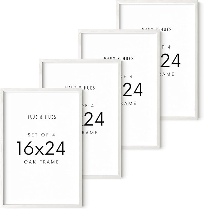 HAUS AND HUES Picture Frames 16x24 - Set of 4 16x24 Picture Frames for Wall, Poster Frames 16x24, 16 x 24 Gallery Wall Frame Set, 16 by 24 Picture Frame Natural Wood Frame (White Frame)
