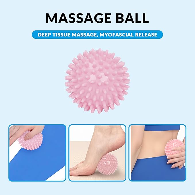 7 in 1 Foam Roller,Products Include Foam shafts,Muscle Roller Bars,Leg Massagers,Fascia Balls,Stretch Bands,8-Shaped Resistance Bands,are Used for Full-Body Relax,Yoga(White Pink Blue) (Pink)