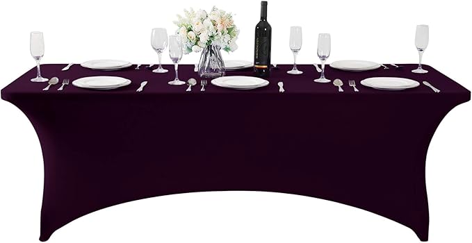 2Pack Spandex Table Cover for 6Ft or 4fT or 8ft Table Universal Fitted Stretch Tablecloth for Party, Banquet, Wedding and Events-Eggplant