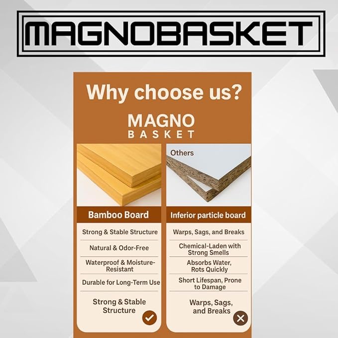 Magnetic Shelf For Fridge with Wood Lid - Fridge Magnet Organizer with 4 Hooks, Magnetic Basket for Fridge, Magnetic Storage for Refrigerator, Magnetic Spice Rack for Refrigerator