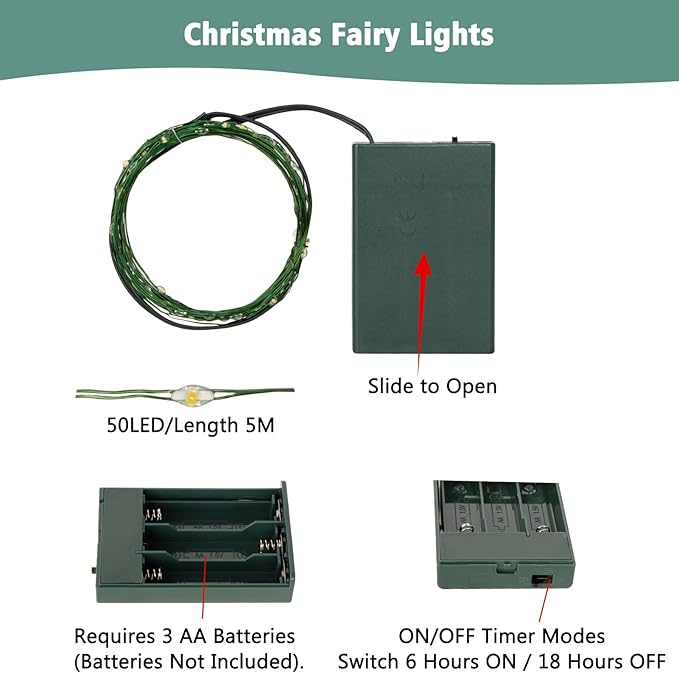 2 Pack Christmas Fairy Lights Battery Operated, 16.4FT 50 LED Dark Green Wire Micro Starry Twinkle Light with Auto Timer Waterproof, Indoor String Lights for Indoor Outdoor Yard Decor (Multicolor)
