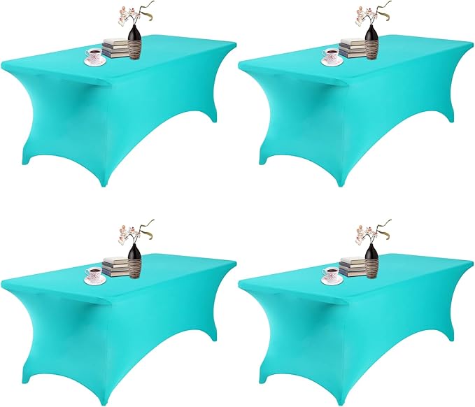 4Pack Spandex Waterproof Table Covers 8ft,Spandex 8ft Waterproof Table Cover for Party,Wedding, Banquet, and Events(Turquoise)
