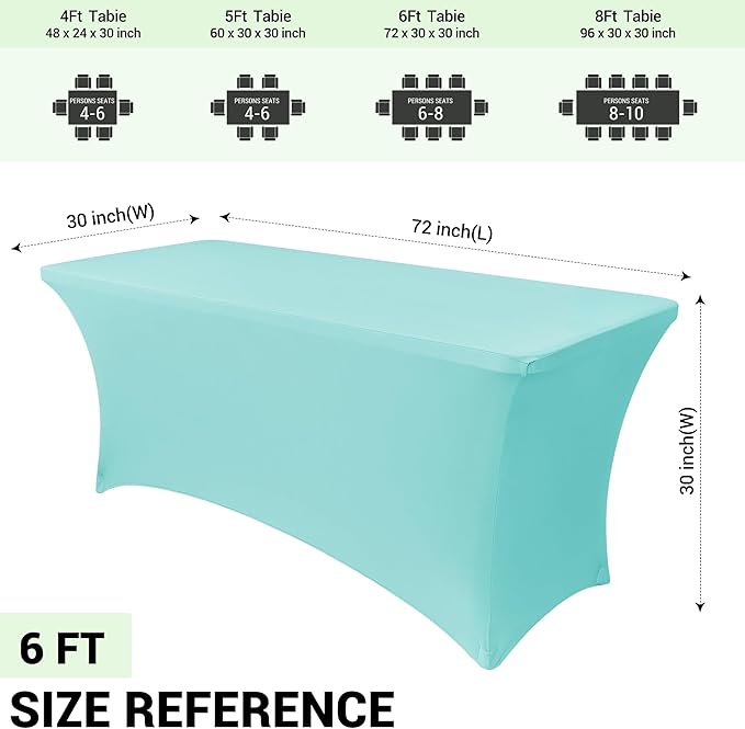 Obstal 6ft Stretch Spandex Table Cover for Standard Folding Tables - Universal Rectangular Fitted Tablecloth Protector for Wedding, Banquet and Party, 72L x 30W x 30H Inches, Blue, 2pc
