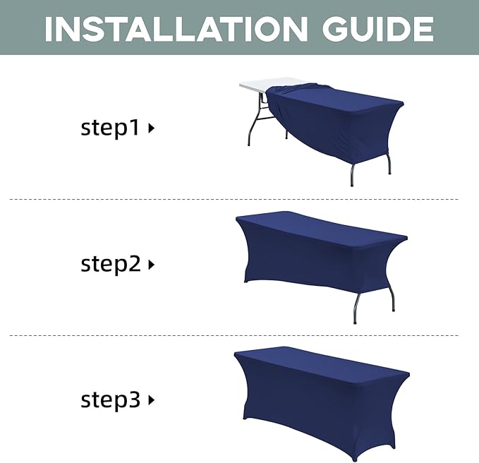 CWK 6FT Waterproof Stretch Spandex Table Cover for Rectangular Tables - Elastic Fitted Tablecloth for Folding Tables,Wrinkle Resistant Table Cloth for Parties, Weddings, Banquets & Events (Blue)