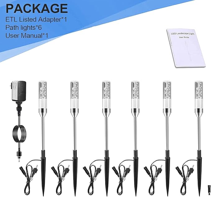 B-right Outdoor Pathway Lights, 6 Pcs LED Path Lights AC Plug 12V Low Voltage Landscape Lighting 570 Lumens, Extendable IP65 Waterproof Outdoor Garden Light for Patio Yard Walkway, Cool White 6000K
