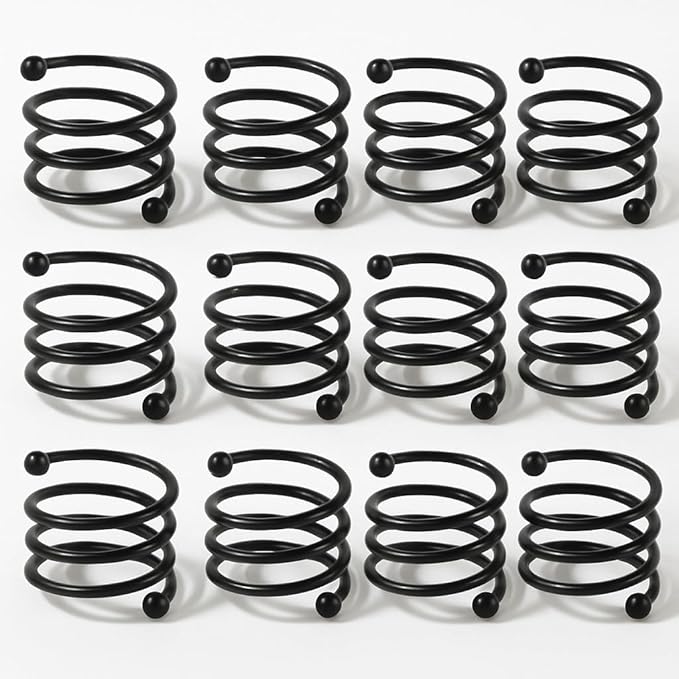Heavy Duty Metal Napkin Ring Set of 12 – Black Powder Coated Round Spiral Shape, 2 x 2 x 1.25 Inches, Durable Iron Construction for Elegant Dining Table Decor – ALPHA Living HOME