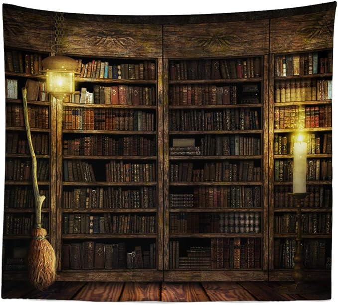 Vintage Bookshelf Tapestry Wall Hanging - Study Room Picture Art Tapestry Retro Bookshelf Wall Art Library Bohemian Hippie Wall Tapestries Bedroom College Dorm Decor XL