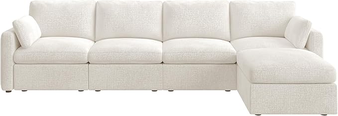 HONBAY Modular Sectional Sofa with Storage Seats, L Shaped Sectional Couch with Storage, Chenille Sectional Couches for Living Room, Beige