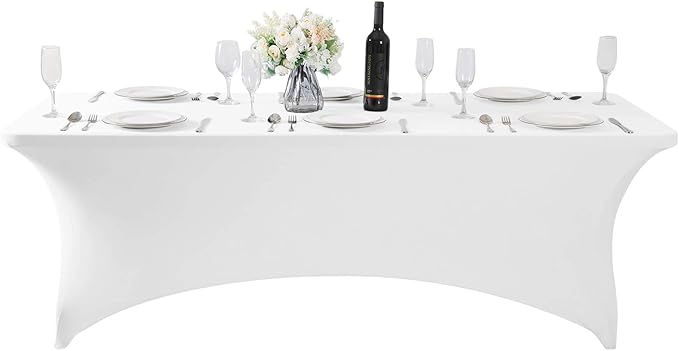 2Pack Spandex Table Cover for 6Ft or 4fT or 8ft Table Universal Fitted Stretch Tablecloth for Party, Banquet, Wedding and Events-White