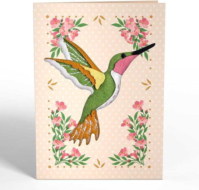 Lovepop Handmade Serene Hummingbird HeartFelt Charm Card | Soft Felt Bird Keychain for Wallet, Handbag, Car Key, Home Decor | Ornaments, Bag Charms, Key Ring, Purse Accessories, Gift Toppers