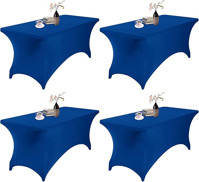 4Pack Spandex Waterproof Table Covers 6ft,Spandex 6ft Waterproof Table Cover for Party,Wedding, Banquet, and Events(Classicbule)