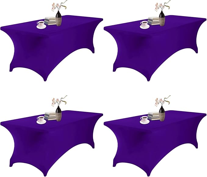 4Pack Spandex Waterproof Table Covers 8ft,Spandex 8ft Waterproof Table Cover for Party,Wedding, Banquet, and Events(Purple)