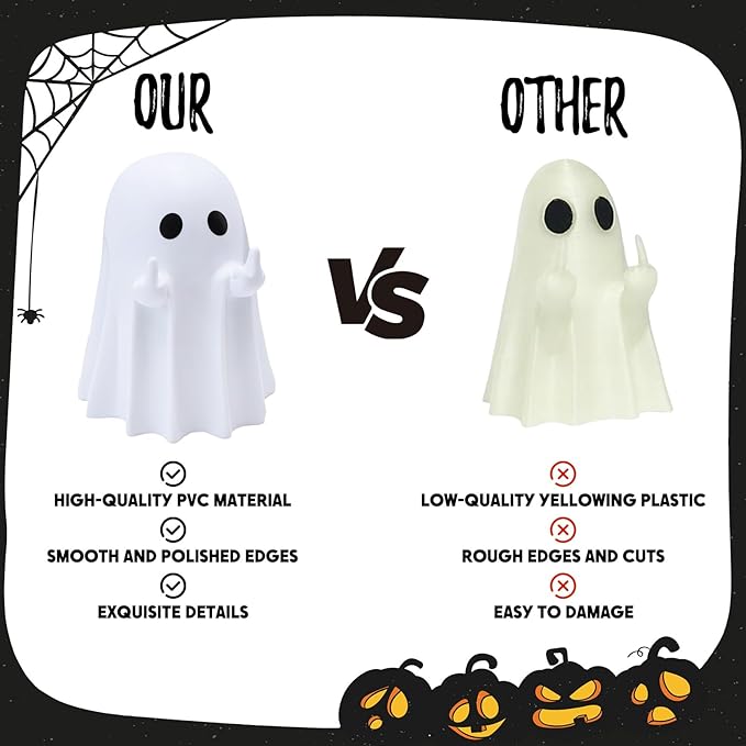 Halloween Ghost Figurine Funny Spooky Middle Finger Statue Halloween Table Decorations Cartoon Cute Resin Holiday Desktop Ornament Decor for Holiday Indoor Home Decor Gifts