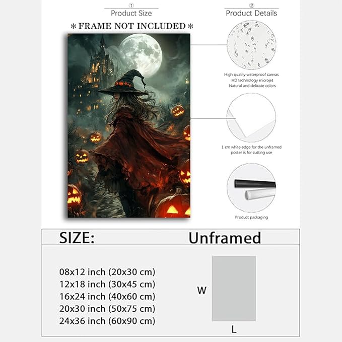Dark and Moody Gothic Witch Poster Wall Art,Vintage Rustic Witch in Cloak with Castle Pumpkin Road Dark Gothic Poster,Goth Spooky Season Halloween Prints for Fantasy Office,20"x30" Unframed