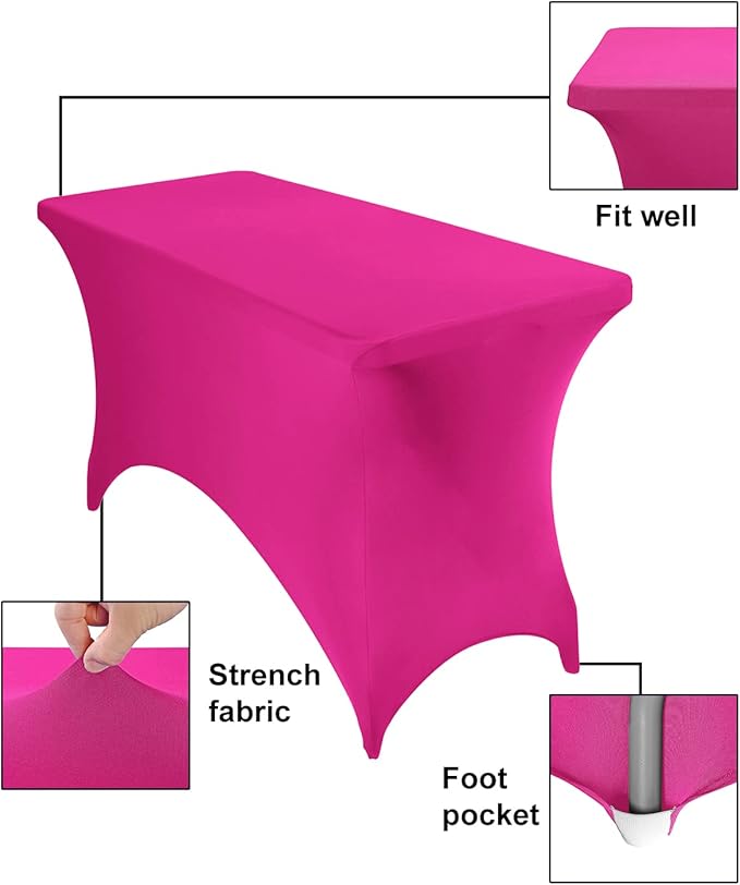 2Pack Spandex Waterproof Table Covers 4ft,Spandex 4ft Waterproof Table Cover for Party,Wedding, Banquet, and Events(Fuchsia)