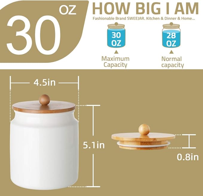 Sweejar Ceramic Kitchen Canisters, 28 FLOZ Porcelain Food Storage Jar with Airtight Seal Wooden Lid, Home Container Serving for Coffee Beans, Tea-leave, Sugar, Salt and More, Tool Bucket (Pink)