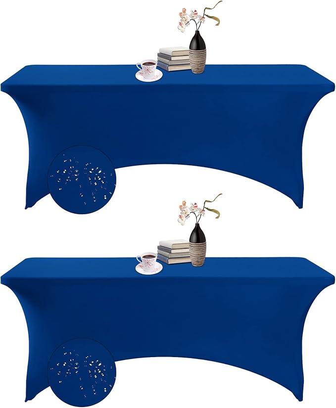 2Pack Spandex Waterproof Table Covers 6ft,Spandex 6ft Waterproof Table Cover for Party,Wedding, Banquet, and Events(Classicbule)