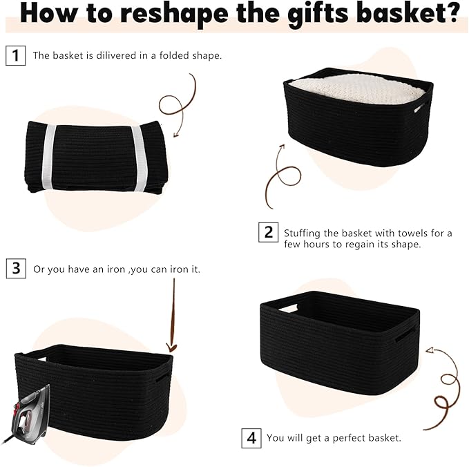 OIAHOMY Storage Basket for Shelves, Closet Cube Storage Bins Baskets for Clothes Blanket Towels, Baby Nursery, Toy Baskets Box, Woven Rope Basket, 15.75*11.81*7.09 IN, 2 Packs Black