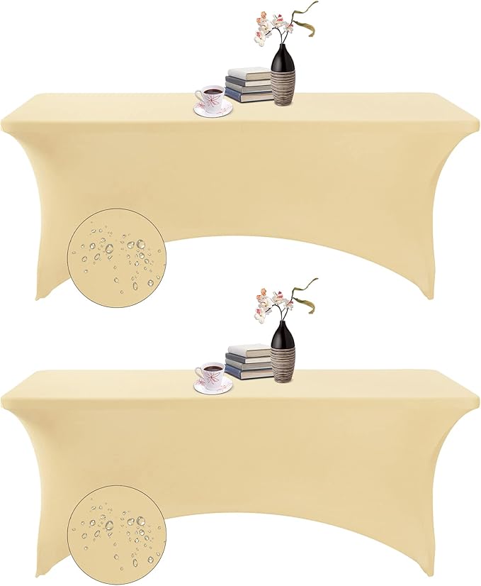 2Pack Spandex Waterproof Table Covers 6ft,Spandex 6ft Waterproof Table Cover for Party,Wedding, Banquet, and Events(Champagne)