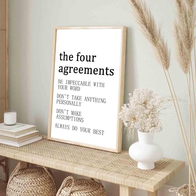 The Four Agreements Poster Inspirational Wall Art Black And White Quote Posters Positive Inspirational Wall Art Vintage Poster Motivational Painting Modern Canvas Minimalist Decor 16x24inch No Frame
