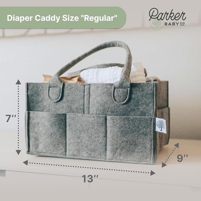 Parker Baby Diaper Caddy - Nursery Storage Bin and Car Organizer for Diapers and Baby Wipes - Gray, Regular