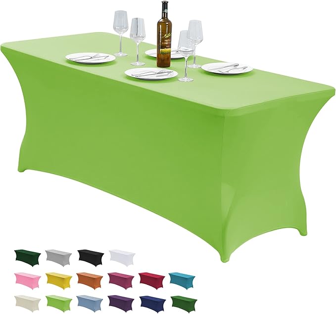CWK 4FT Waterproof Stretch Spandex Table Cover for Rectangular Tables - Elastic Fitted Tablecloth for Folding Tables,Wrinkle Resistant Table Cloth for Parties, Weddings, Banquets & Events(Light Green)