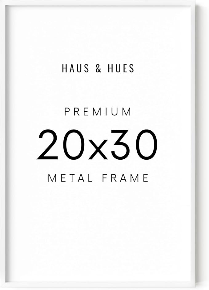 HAUS AND HUES 20x30 White Picture Frame - White 20x30 Frame Aluminum, Vertical & Horizontal Hanging, Shatterproof Plexiglass - Ideal for Home, Room, Office Decor (20x30 in, White)