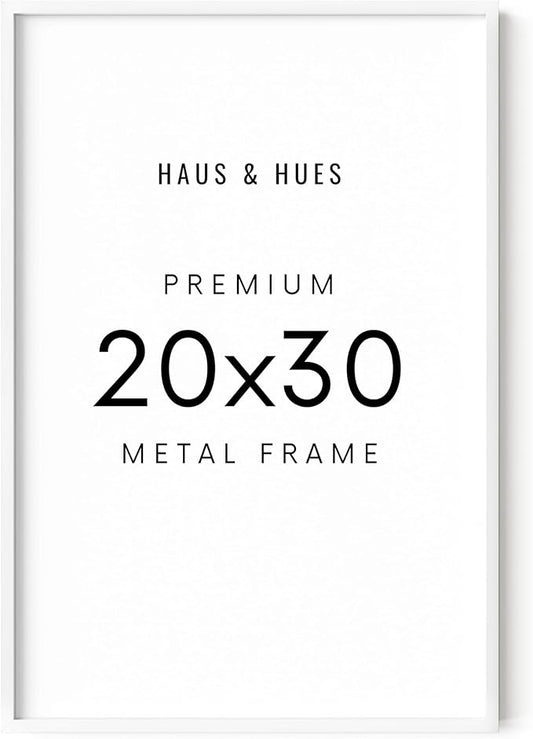 HAUS AND HUES 20x30 White Picture Frame - White 20x30 Frame Aluminum, Vertical & Horizontal Hanging, Shatterproof Plexiglass - Ideal for Home, Room, Office Decor (20x30 in, White)