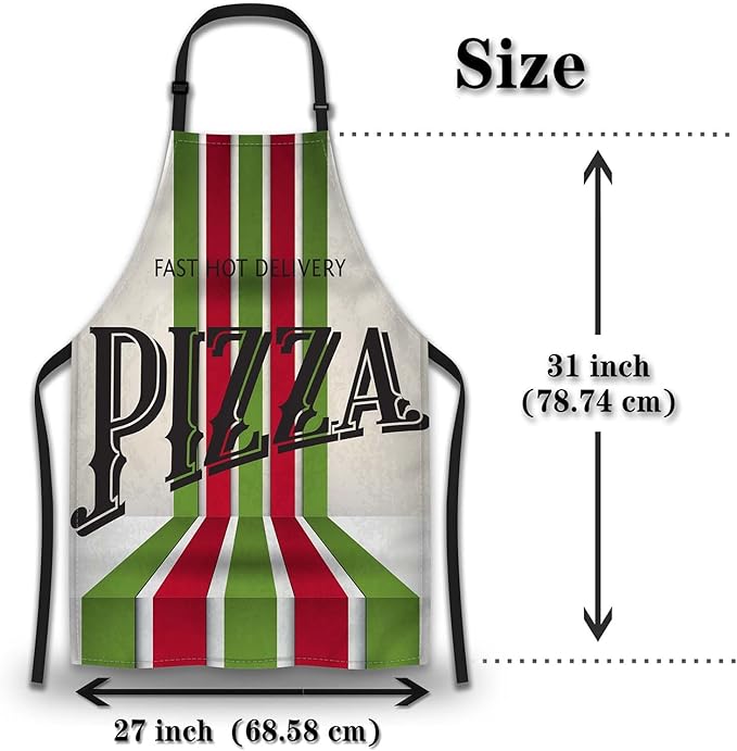 Cute Cooking Apron for Men Retro Pizza Pinafore Aprons for Women for Kitchen Cooking Restaurant BBQ Painting Crafting Gardening 27” (W) x 31” (H), Waterproof Apron