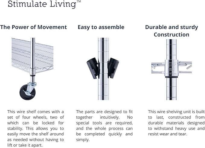 60"x18"x72" Prime Heavy Duty Chrome 4-Tier Wire Shelving NSF 3200 LBS MAX Capacity Storage Rack for Commercial, Hospital, School, Garage, and Kitchen Uses (with Wheels)