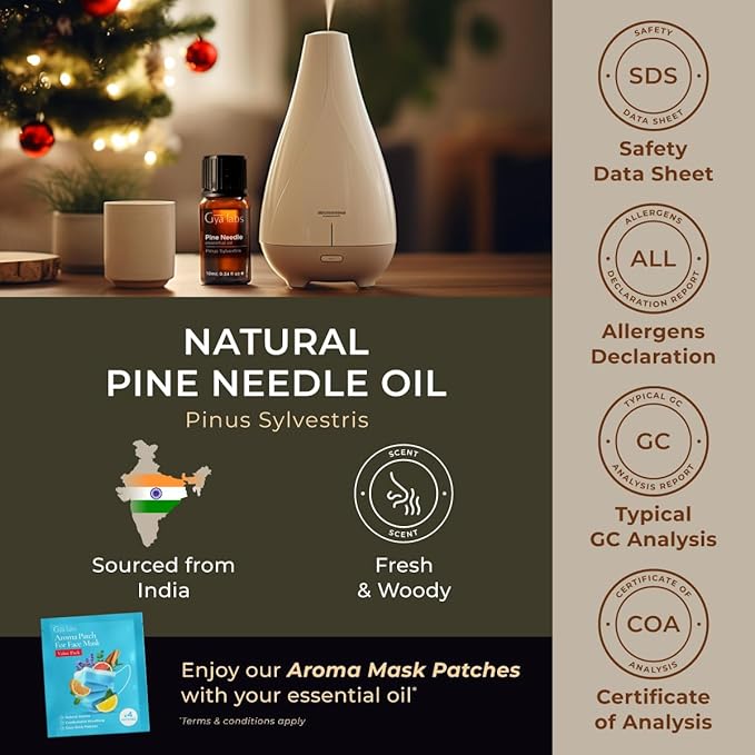 Gya Labs Pine Essential Oils for Diffuser - 0.34 Fl Oz - 100% Pure Natural Fall Pine Oil for Skin, Body Massages & Candle Making Scent