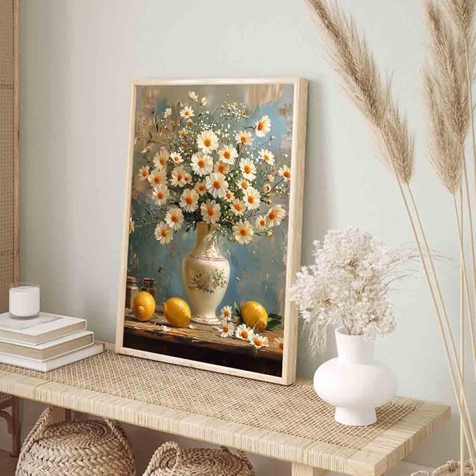 Lemon Tree Canvas Wall Art White Flowers Painting Rustic Fruit Pictures Vintage Lemon Wall Art Flowers In A Vase Canvas Still Life Kitchen Prints Farmhouse Country Pictures Vintage 16x24inch No Frame