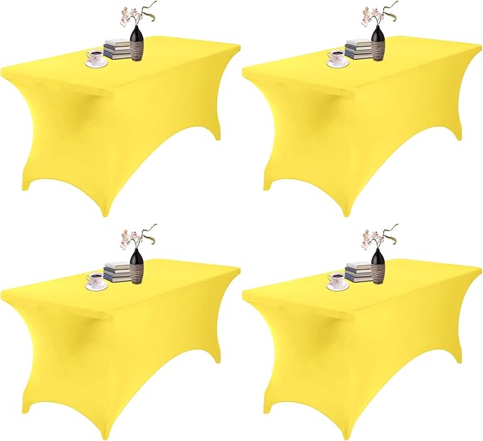 4Pack Spandex Waterproof Table Covers 6ft,Spandex 6ft Waterproof Table Cover for Party,Wedding, Banquet, and Events(Yellow)