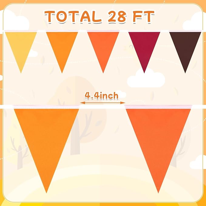 MARFOREVER Fall Pennant Banner, 30Pcs Fabric Thanksgiving Triangle Flags Bunting Garland Fall Theme Colors Hanging Decorations for Autumn Harvest Garden Wedding Baby Shower Party Supplies