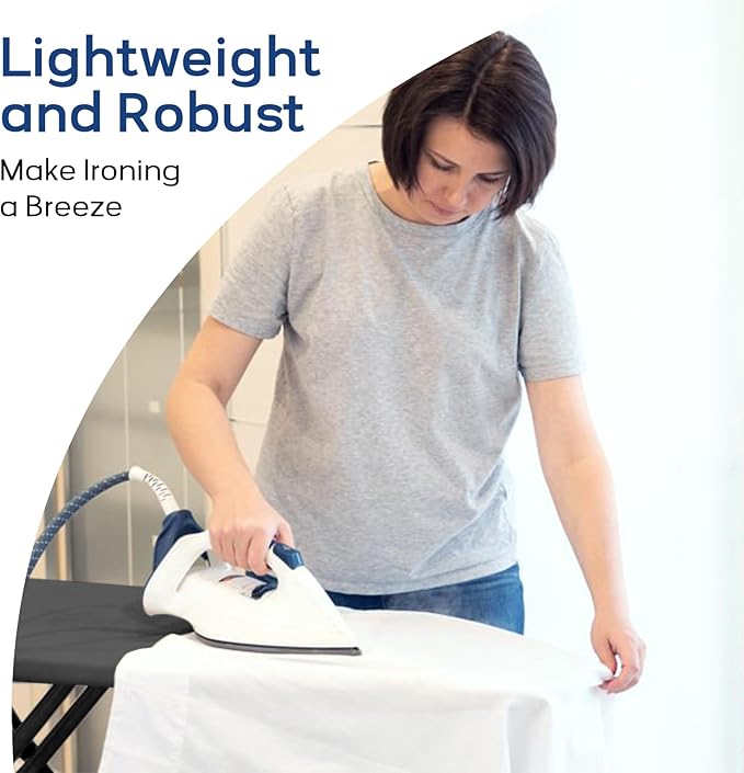 Ironing Board 43x13 with Iron Rest, RAINHOL Compact Iron Board Full Size with Thick Cover and Pad, Easy Storage Hanger with Heat-Resistant Silicone Pad, Space Saving and Height Adjustable, Black