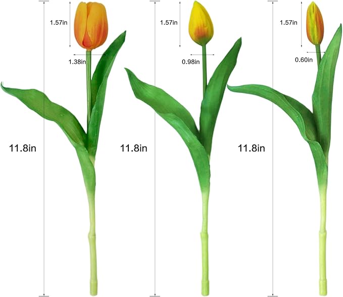 15pcs Artificial Tulips Flowers, Fake Tulips Real Touch, Faux Latex Bouquets, for Party Wedding Home Room Decoration (Orange)