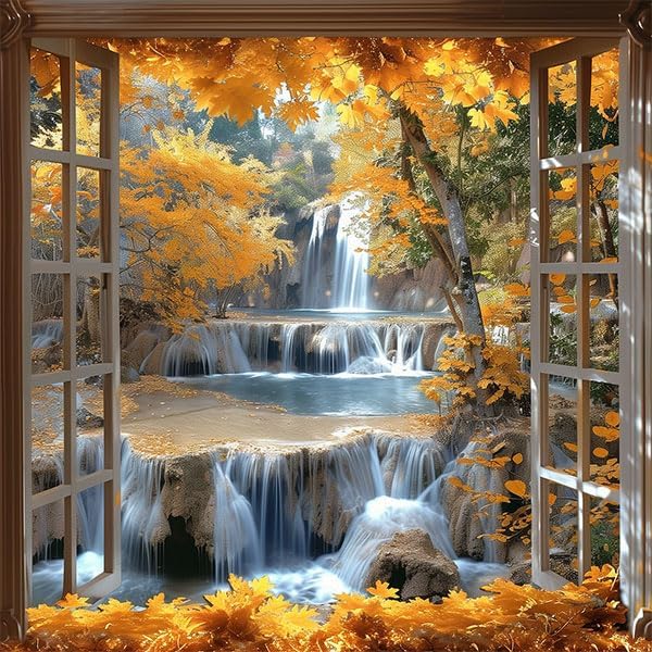Landscape Blackout Curtains for Girls Boys Teens Home Decor, Nature 3D Autumn Fall Forest Maples Grommet Thermal Insulated Drapes Darkening Window Curtain for Bedroom Living Room, 42 x 45 Inch