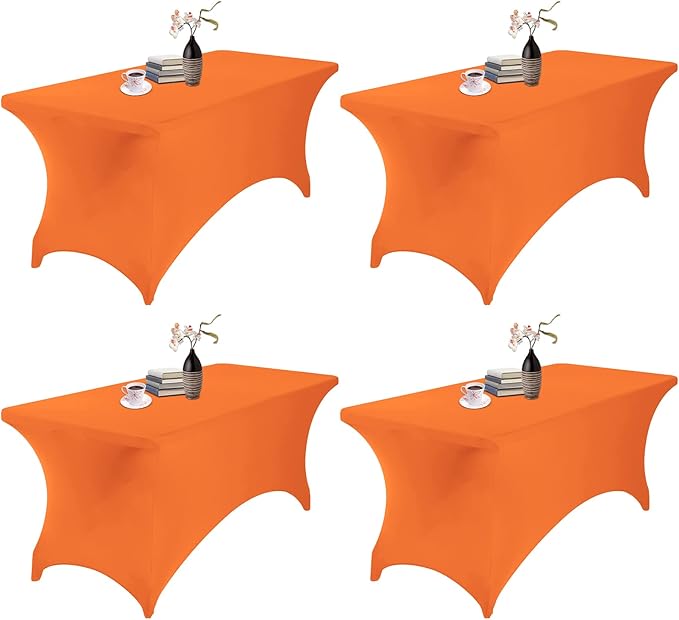 4Pack Spandex Waterproof Table Covers 6ft,Spandex 6ft Waterproof Table Cover for Party,Wedding, Banquet, and Events(Orange)
