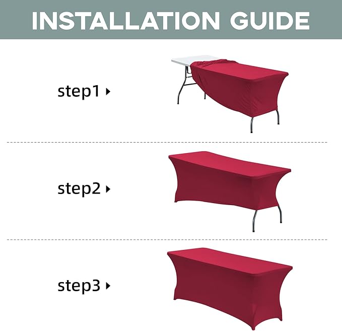 CWK 4FT Waterproof Stretch Spandex Table Cover for Rectangular Tables - Elastic Fitted Tablecloth for Folding Tables,Wrinkle Resistant Table Cloth for Parties, Weddings, Banquets & Events(Apple Red)