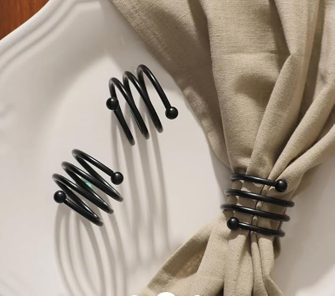 Heavy Duty Metal Napkin Ring Set of 12 – Black Powder Coated Round Spiral Shape, 2 x 2 x 1.25 Inches, Durable Iron Construction for Elegant Dining Table Decor – ALPHA Living HOME
