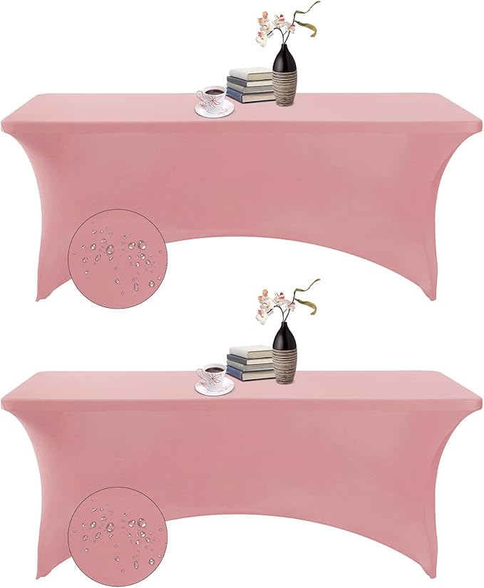 2Pack Spandex Waterproof Table Covers 6ft,Spandex 6ft Waterproof Table Cover for Party,Wedding, Banquet, and Events(Dusty Pink)