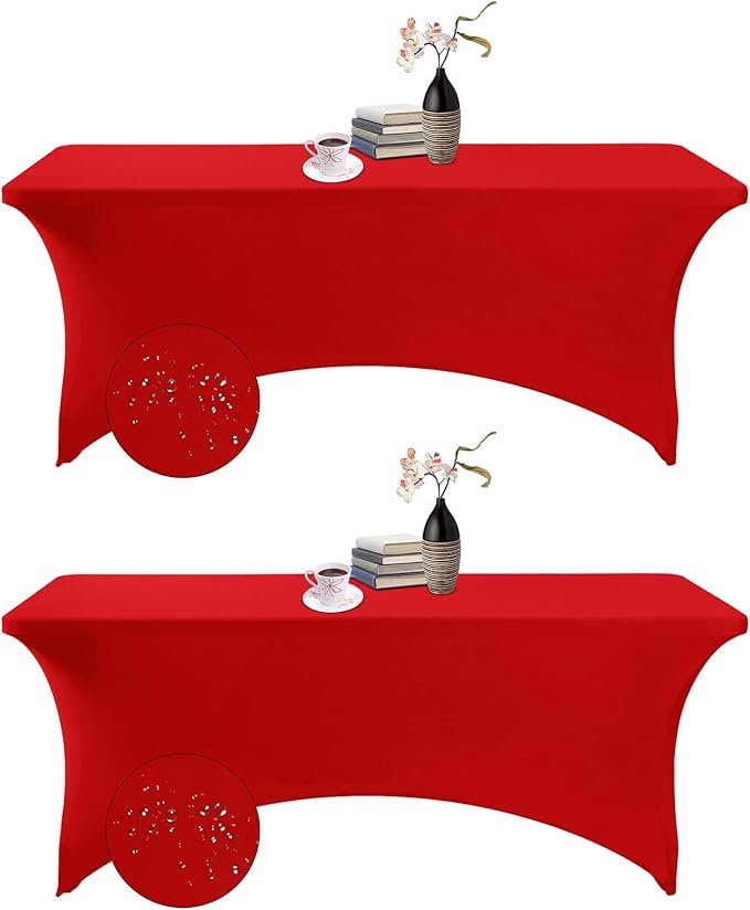 2Pack Spandex Waterproof Table Covers 6ft,Spandex 6ft Waterproof Table Cover for Party,Wedding, Banquet, and Events(Red)
