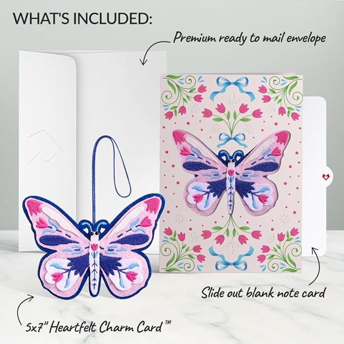 Lovepop Handmade Dazzling Butterfly HeartFelt Charm Card | Soft Felt Keychain for Wallet, Handbag, Car Key, Home Decor | Ornaments, Bag Charms, Key Ring, Purse Accessories, Gift Toppers