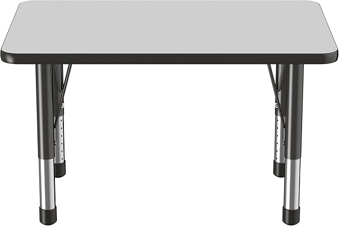 FDP Rectangle Activity School and Classroom Kids Table (24 x 36 inch), Chunky Toddler Leg, Adjustable Height 15-24 inches - Gray Top and Black Edge