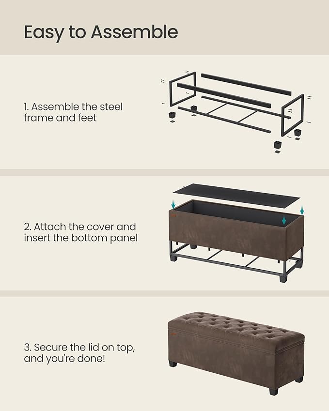 SONGMICS Velvet Storage Ottoman Bench, Foot Rest with Legs, 15.7 x 43 x 15.7 Inches, End of Bed Bench, Storage Chest, Load up to 660 lb, for Living Room, Bedroom, Entryway, Walnut Brown ULSF089K01