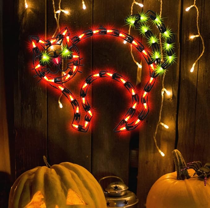 17" Lighted CAT Halloween Window Silhouette Decoration,Halloween Lighted Window Decoration,Hanging Light Up Holiday Ornament,Cat Light