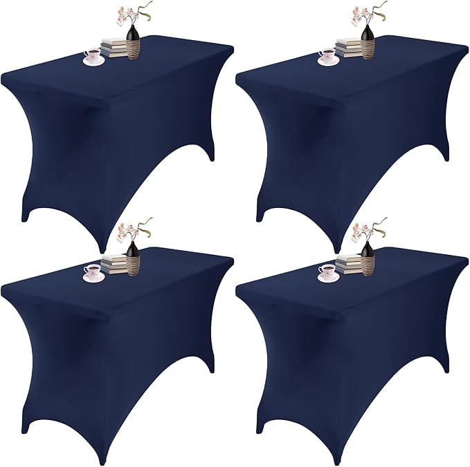 4Pack Spandex Waterproof Table Covers 4ft,Spandex 4ft Waterproof Table Cover for Party,Wedding, Banquet, and Events(Navy)