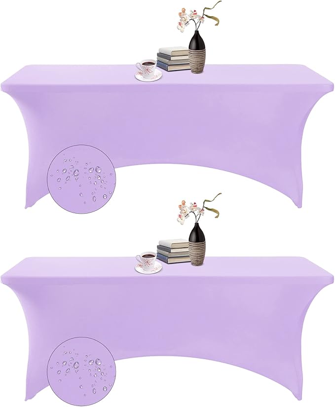 2Pack Spandex Waterproof Table Covers 6ft,Spandex 6ft Waterproof Table Cover for Party,Wedding, Banquet, and Events(Lavender)