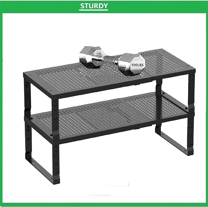 Metal Stackable Expandable Storage Shelf - Multi-Functional Home Storage Shelf, Suitable for Kitchen, Cabinet,Bathroom, Office, Garage, etc.(2PACKS/Black/Large
